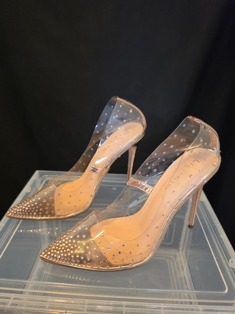 Liliana Clear Rhinestone Pointed Toe Stiletto Heels Rose Gold Pumps